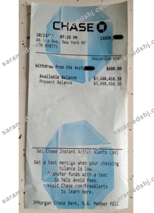 USA Chase bank payment receipt